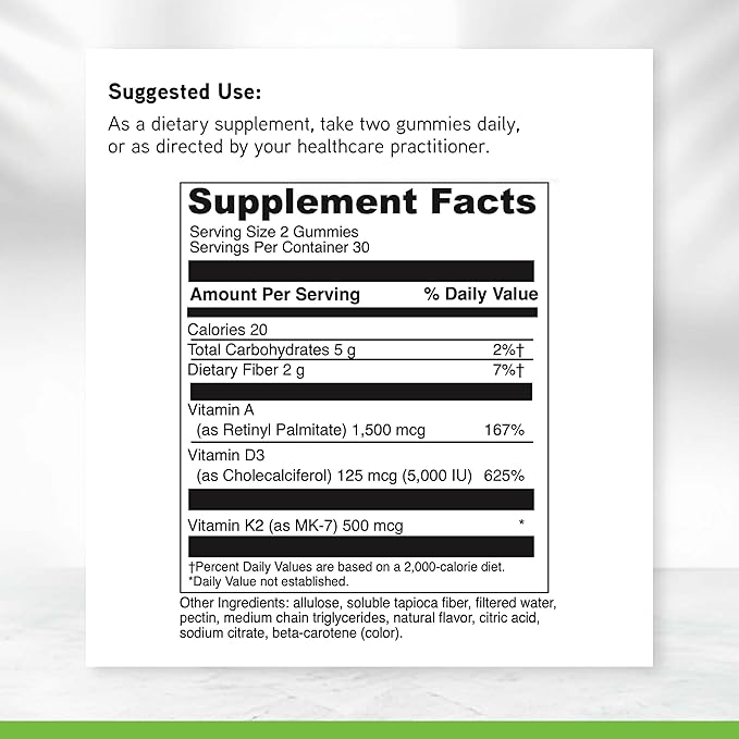 DAVINCI Labs ADK Gummies - Helps Support Bone Health &amp Immune Response* - Multivitamin Gummy with Vitamins A D3 &amp MK-7 - Vegetarian Gluten Free Soy Free - Pineapple Flavor - 60 Gummies