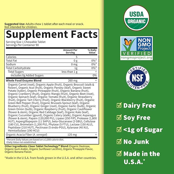 Garden of Life Digestive Enzymes with Papain Bromelain and Lipase for Nutrient Absorption and Digestion Support Tropical Fruit Flavor Dietary Supplement Certified Vegan 90 Chewables (Pack of 6)