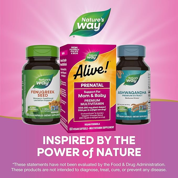 Nature's Way Alive! Complete Premium Prenatal Multivitamins for Women Healthy Eye and Brain Development* 60 Vegan Softgels