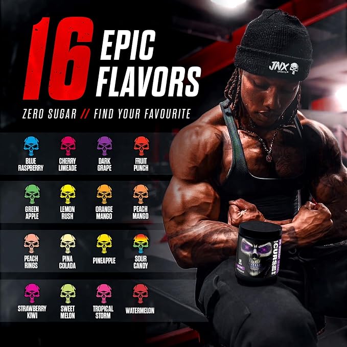 JNX SPORTS The Curse! Sour Candy Pre Workout Powder with Creatine – Extreme Energy Preworkout for Men &amp Women – 50 Servings – L Citrulline Beta Alanine &amp Caffeine for Pump Strength &amp Foc