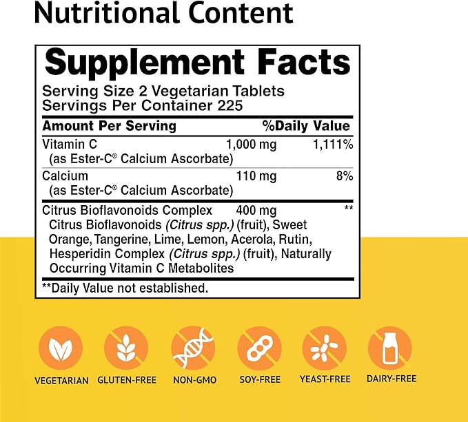 Ester-Vitamin C with Citrus Bioflavonoids 500 Milligrams 450 Veg Tabs