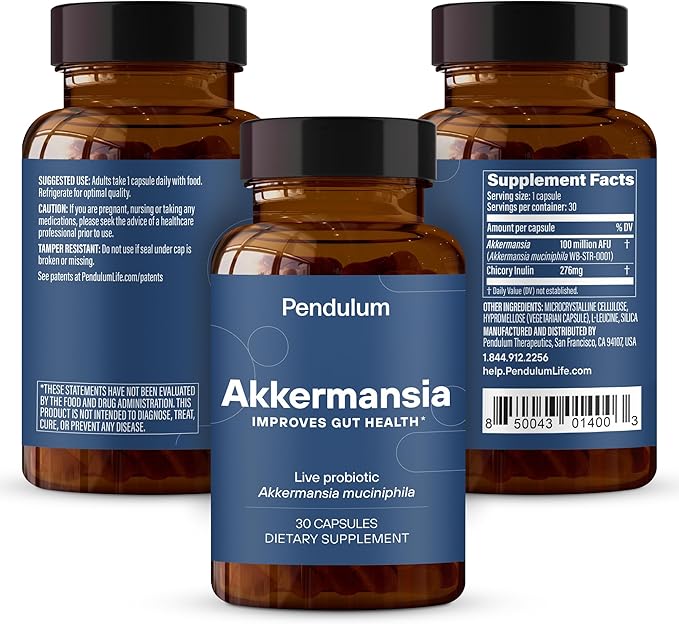 Pendulum Akkermansia Probiotic with Prebiotic Fiber - Increases GLP-1 Production Delayed Release Third-Party Tested 100M AFU Live Strain for Gut Health for Men &amp Women (30 Capsules 1-Pack)