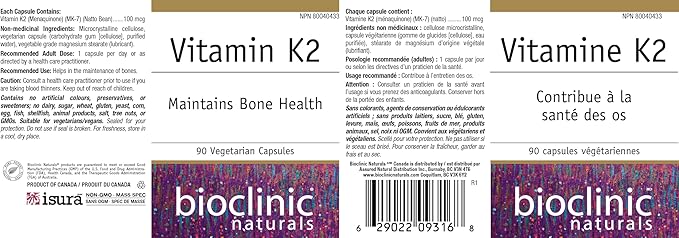 Bioclinic Naturals - Vitamin K2 100 mcg. - 90 Vegetarian Capsules