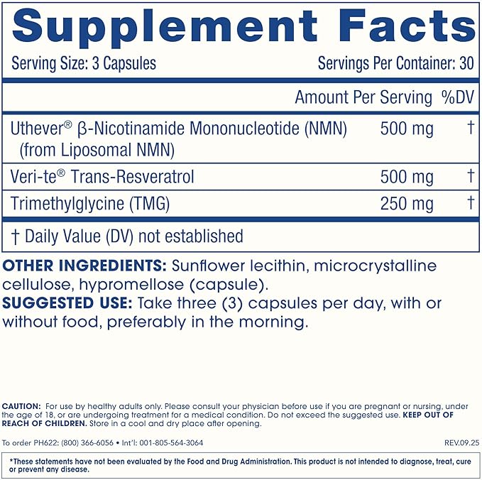 Liposomal NMN Pro Complete™ (90 Capsules) - Liposomal Uthever® NMN Trans-Resveratrol TMG