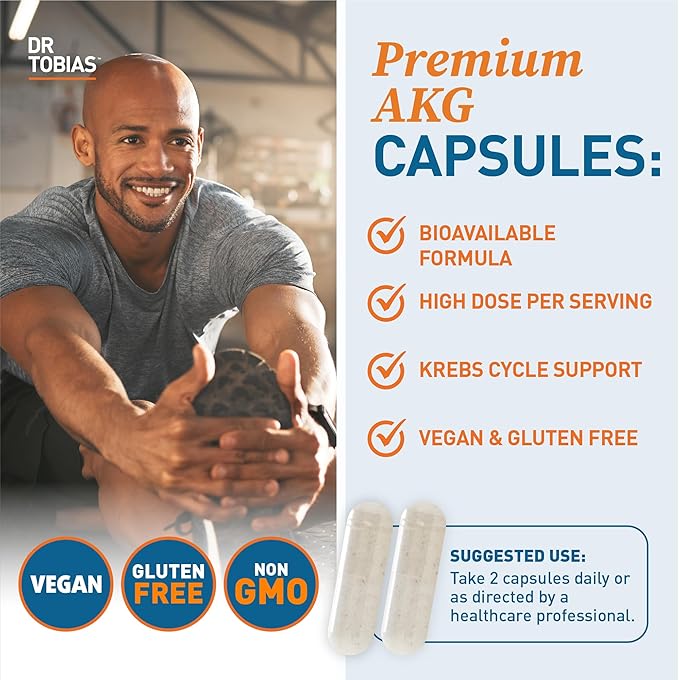 Dr. Tobias AKG Supplement &amp Vegan Omega 3 Algae Oil Support Cellular Energy &amp Overall Health with AKG EPA &amp DHA Vegan Gluten-Free Non-GMO