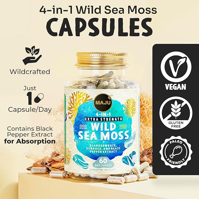 Maju Superfoods 4-in-1 Sea Moss Capsules and Black Seed Oil Capsules Bundle