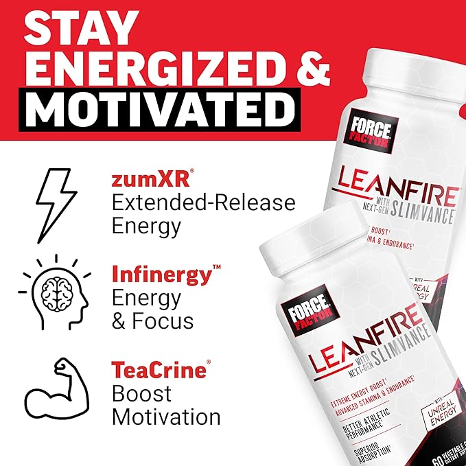 LeanFire with Next-Gen SLIMVANCE Advanced Thermogenic Fat Burner for Weight Loss with B Vitamins and Capsimax to Boost Metabolism Increase Energy and Enhance Focus Force Factor 60 Capsules