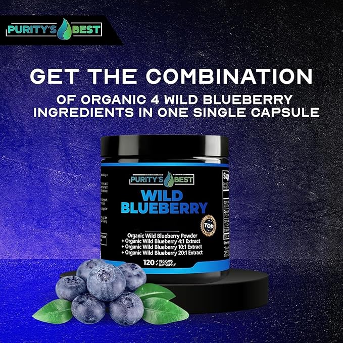 Purity’s Best Wild Blueberry Extract Rich in Flavonoids &amp Anthocyanins Antioxidant Support for Brain &amp Heart Health 4-Month Supply Non-GMO 120 Vegan Capsules