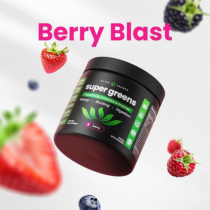SuperGreens Powder 40+ Organic Superfoods Probiotics &amp Enzymes for Energy Digestion Gut Health &amp Bloating | Organic Fruit &amp Veggie Drink Mix Daily Green Juice Smoothie Blend Spinach