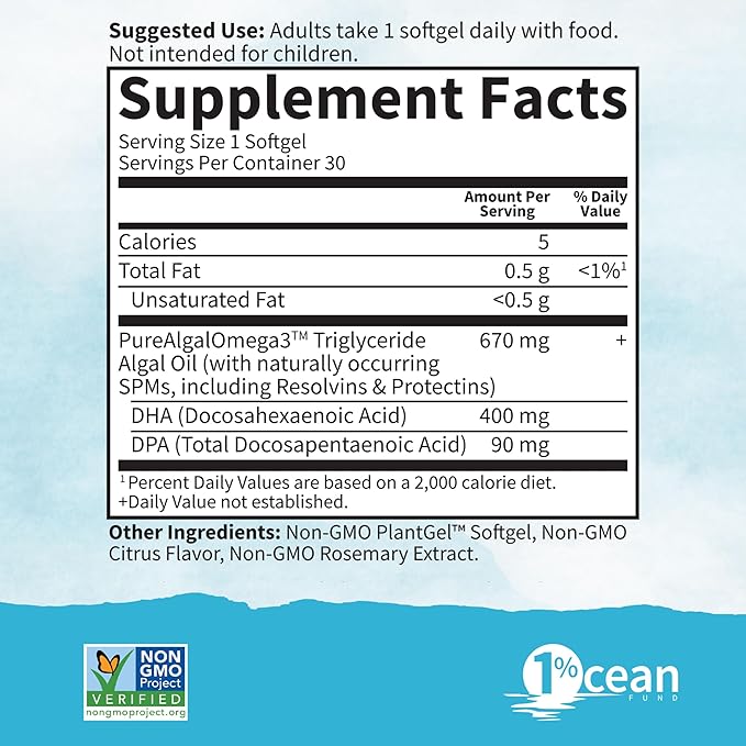 Garden of Life Dr. Formulated Prenatal Vegan DHA - Certified Vegan Omega 3 Supplement with 400mg DHA + DPA from Algal Omega 3 in Triglyceride Form Non-GMO 30 Softgels