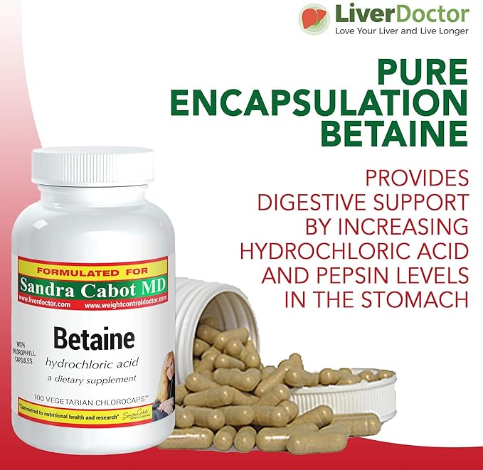Pure Betaine HCL Supplement Capsules - Betaine HCL 100 Chlorocaps