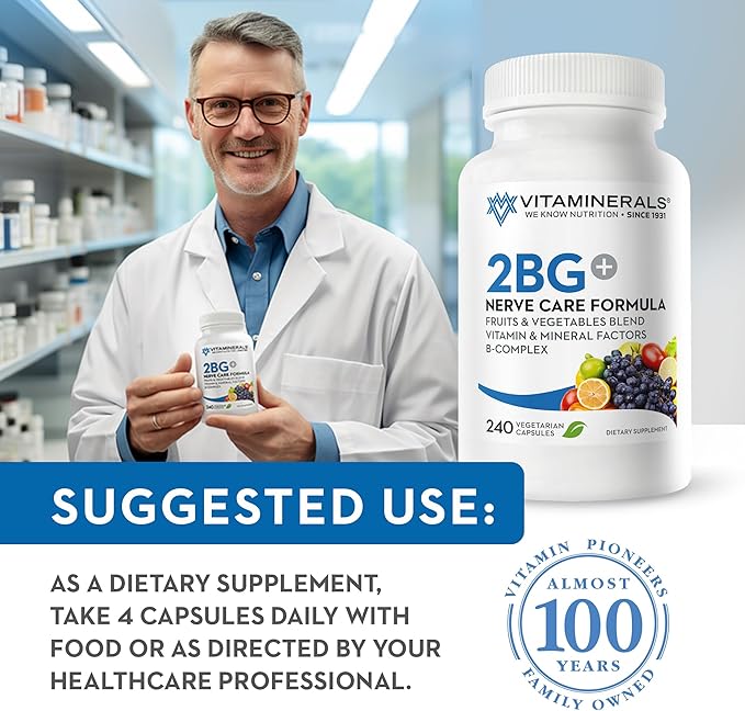 Vitaminerals 2BG+™ B Complex Immune Support High Potency B Complex | Fruits &amp Veggies Blend | 120 Veggie caps