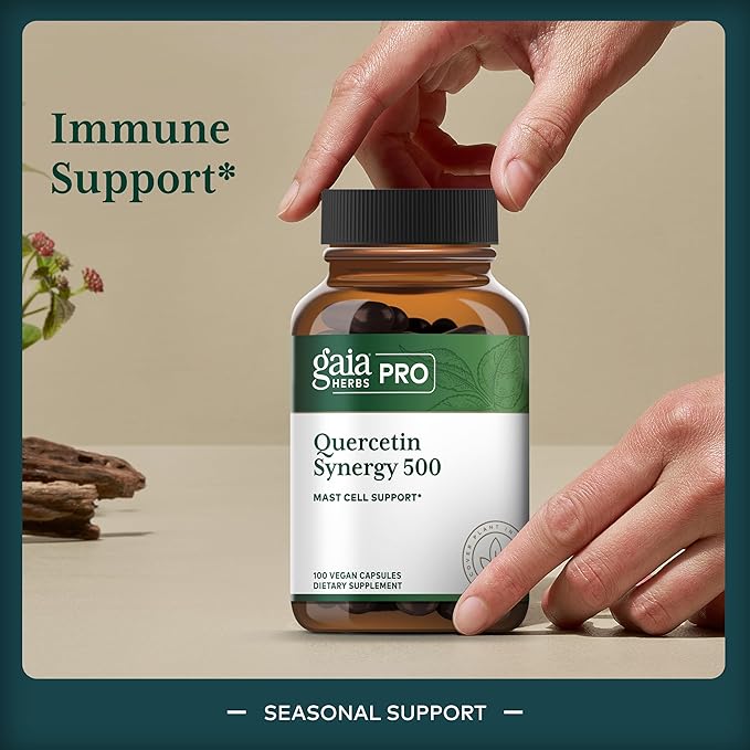 GAIA HERBS PRO Quercetin Synergy 500 - Immune System Support Supplement* - Cell Health Supplement* with Quercetin Bromelain &amp Turmeric - 100 Capsules (100 Servings)