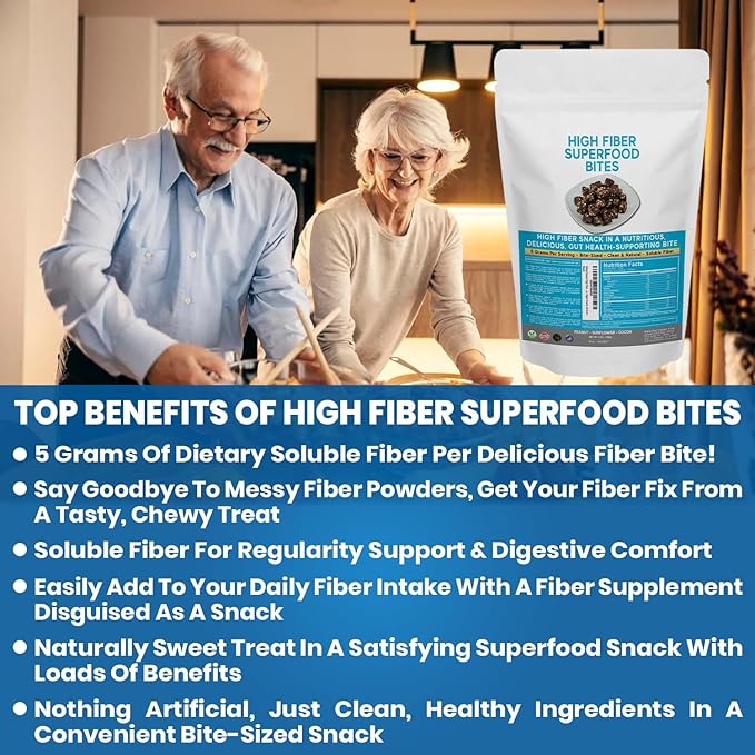 High Fiber Superfood Bites 5g Clean Fiber Snacks for Adults Peanut Cocoa Date Flavor High Fiber Foods No Added Sugar Vegan Fiber Snack Supports Digestion Regularity Gut Health Snack 30 Count