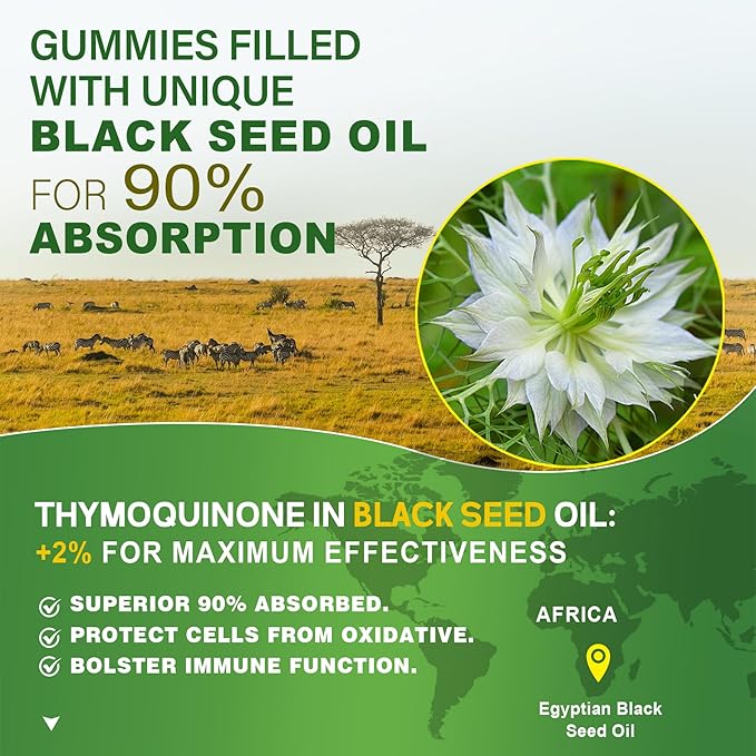 Black Seed Oil Gummies for Adults &amp Kids 9+ Chlorophyll &amp Sea Moss Supplement Biotin with Hydrolyzed Collagen for Skin Hair &amp Nails Vit E C Zinc for Immune Overall Health Organic C