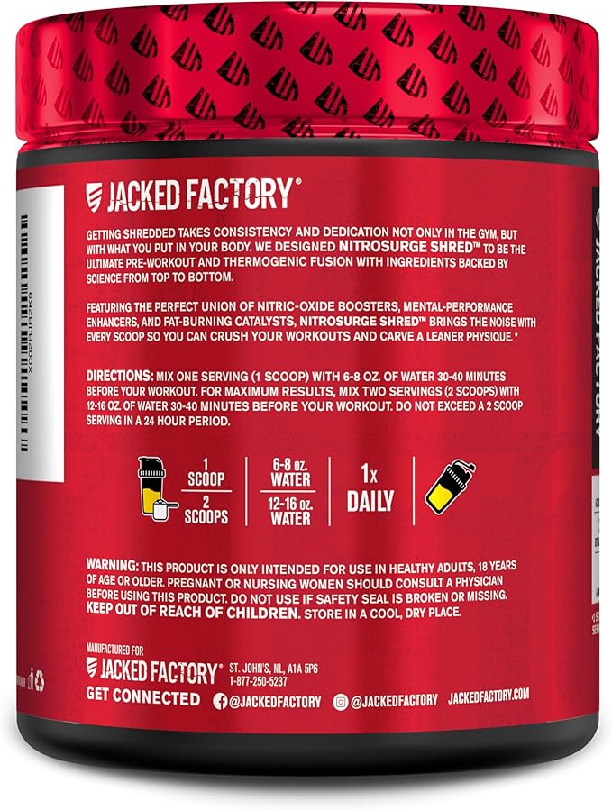 Jacked Factory Nitrosurge Shred Thermogenic Pre-Workout in Blueberry Lemonade &amp BCAA in Fruit Punch for Body Recomposition Muscle Building and Recovery