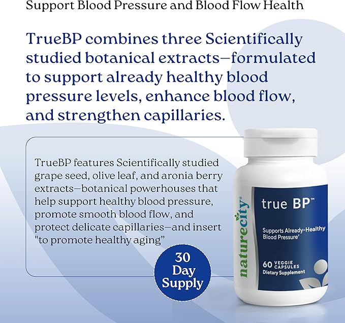 NatureCity True-BP | Supplements to Support Blood Flow for Heart Health | MegaNatural-BP 80mg 16% Oleuropein (60 Veggie Capsules) Non-GMO Gluten Free