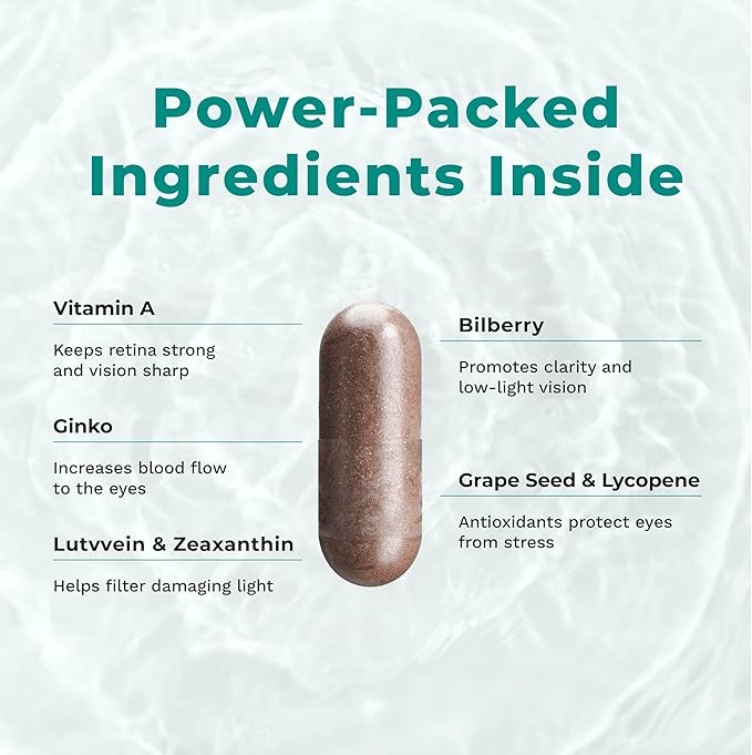 Visibili-T - Vitamin Supplement for Eye Health &amp Vision Support - Carrot Root Chromium Bilberry Ginkgo Biloba Grape Seed Extract Lycopene Vitamin A Lutein &amp Zeaxanthin - 60 Capsules