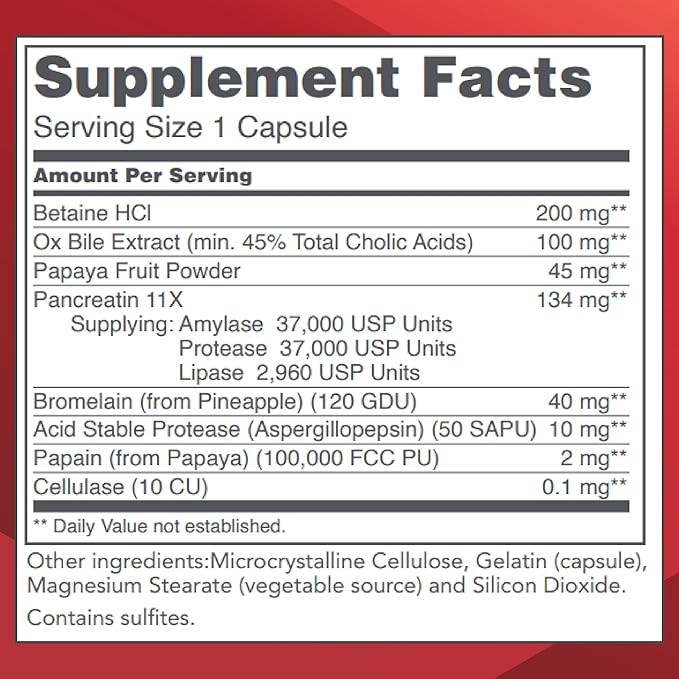 PROTOCOL FOR LIFE BALANCE Enzymes-HCl - Digestive Enzymes with Bromelain - Full Spectrum of Proteases - Digestion Supplement - Soy &amp Dairy Free - 120 Capsules