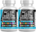 Clean Nutraceuticals NAC Supplement N-Acetyl Cysteine Vitamin D3 K2 Zinc Quercetin Sarracenia Purpurea with Elderberry Holy Basil Bee Propolis Bromelain L-Lysine (2)