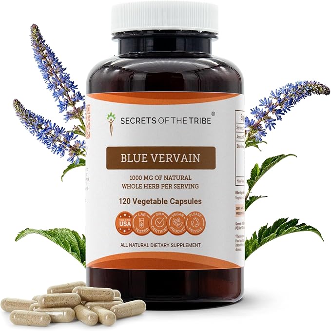 Secrets of the Tribe Blue Vervain 120 Capsules 1000 mg Blue Vervain (Verbena Hastata) Dried Herb (120 Capsules)