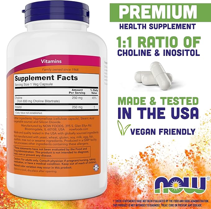Now Choline &amp Inositol 180 Vegetarian Capsules (Pack of 2)