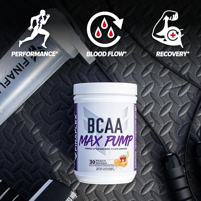 FINAFLEX BCAA MAX PUMP Peach Mango - 10.4 oz - Promotes Strength Performance &amp Recovery - With 2:1:1 Ratio of Leucine Isoleucine &amp Valine + Betaine Anhydrous - 30 Servings