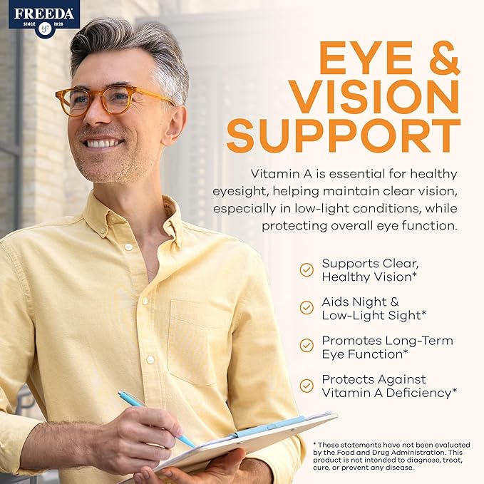 Freeda Vitamin A 15000 IU – Retinyl Palmitate – Vegan Kosher No Fish – Eye Vision Immune &amp Skin Support – Tiny Easy-to-Swallow Tablets – VIT A Vitamina A Supplement – 250 Tablets
