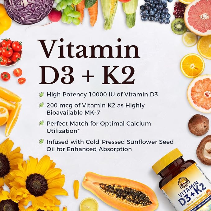 Vitalitown Probiotic + Vitamin D3 K2 Bundle (Pack of 2) | Probiotics 120 Billion CFUs (Item 1) &amp Vitamin D3 10000 IU Vitamin K2 (MK7) 200 mcg (Item 2) | 30 Probiotic Capsules &amp 90 Capsules