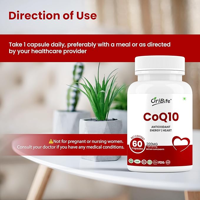 CoQ10 200mg 60 Veggie Capsules | Coenzyme Q10 Supplement for Cellular Energy &amp Heart Support | Antioxidant Support Formula | Ubiquinone Dietary Supplement