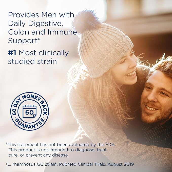 Renew Life Men's Care Probiotic Capsules Supports Mens Digestive Colon Immune and Respiratory Health L. Rhamnosus GG Dairy Soy and gluten-free 90 Billion CFU 30 Count