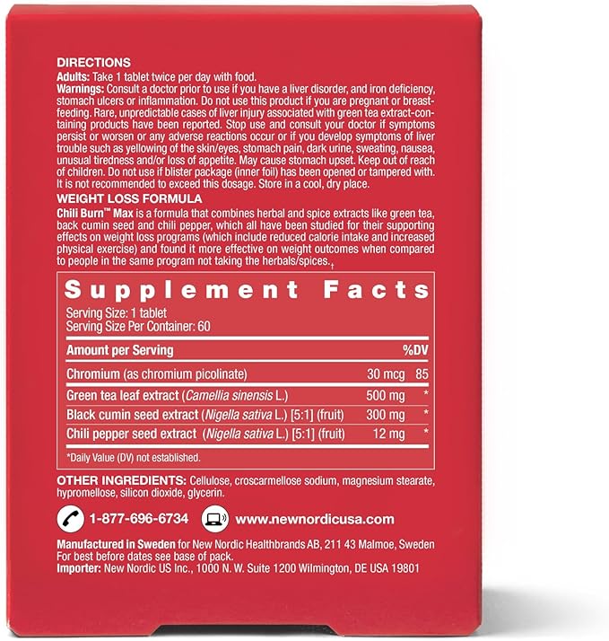 New Nordic Chili Burn Max Natural Slimming &amp Weight Loss Formula Supplement 60 Count (Pack of 1)