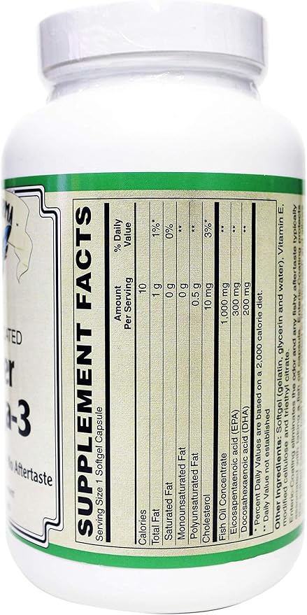 Enteric-Coated Super Omega-3 1000mg Complies with Strict European Standards for Purity - 60 Enteric Softgels