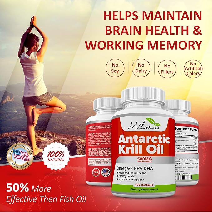 Antarctic Krill Oil - 120 Softgels - Omega-3 EPA DHA with Astaxanthin - Sourced from Red Krill - Maximum Strength - 500mg