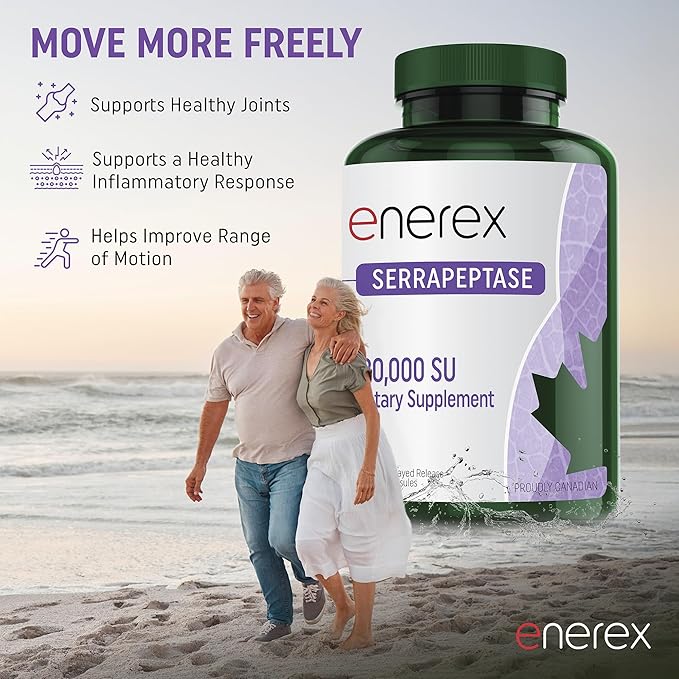 ENEREX High Potency Serrapeptase Supplement 120000 SPU - 180 Delayed Release Veggie Capsules (6 Month Supply) Non-GMO Gluten-Free