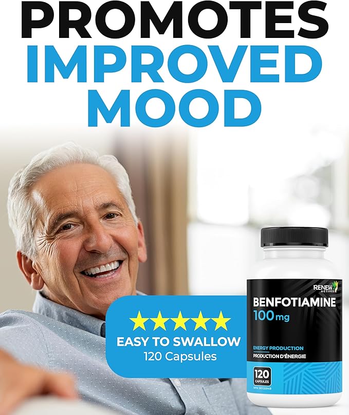 Renew Actives Benfotiamine 100mg – Supports Energy Production &amp Overall Wellness – Vegan Non-GMO Gluten-Free – 120 Capsules