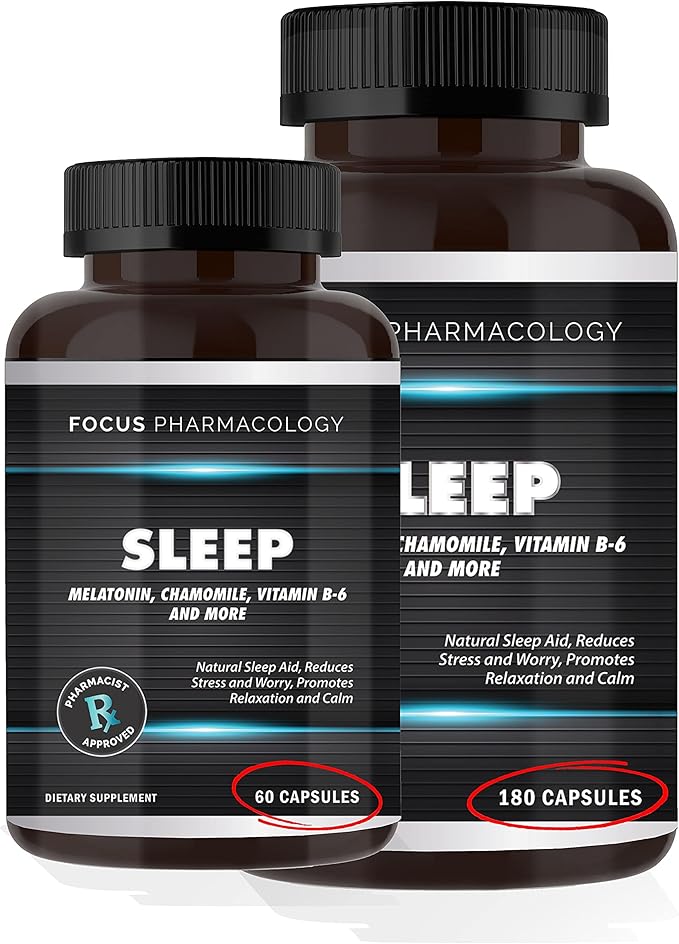 Natural Nighttime Sleep and Calming Formula - 180 Ct Blend of Melatonin 5-HTP GABA Chamomile Valerian Goji Ashwagandha St. John's Wort
