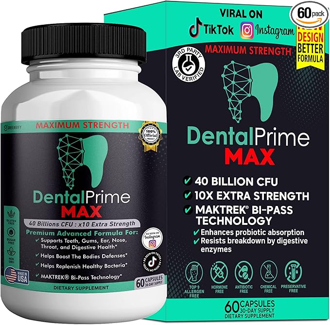 DentalPrime MAX Probiotic Supplement 40 Billion CFU MAKTREK Bi-Pass Technology 60 Capsules 30-Day Supply (1)