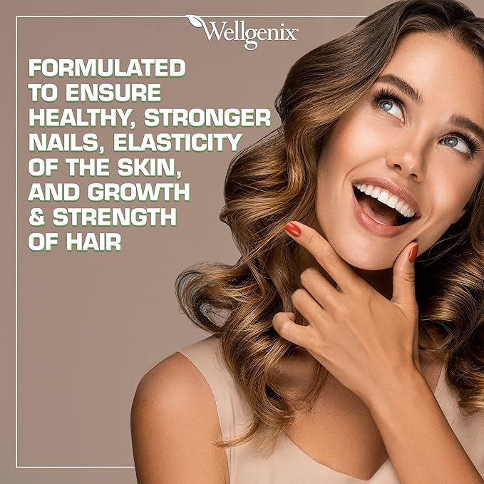 Wellgenix Purvana MAX Hair Skin and Nails Supplement – 5000mcg Biotin with MSM &amp B-Complex – Supports Thicker Hair Stronger Nails &amp Glowing Skin – 60 Veggie Capsules (2 Pack)