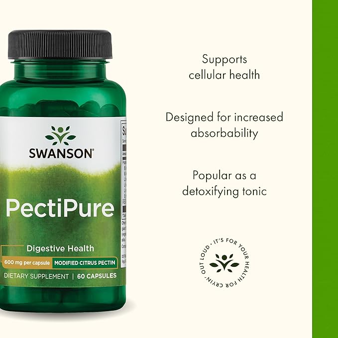 Swanson PectiPure Modified Citrus Pectin-Supports Digestive Health and Cellular Health-Delivers Minimum of 82% Galacturonic Acid-Natural Wellness Supplement (60 Capsules 600mg Each) (Pack of 2)