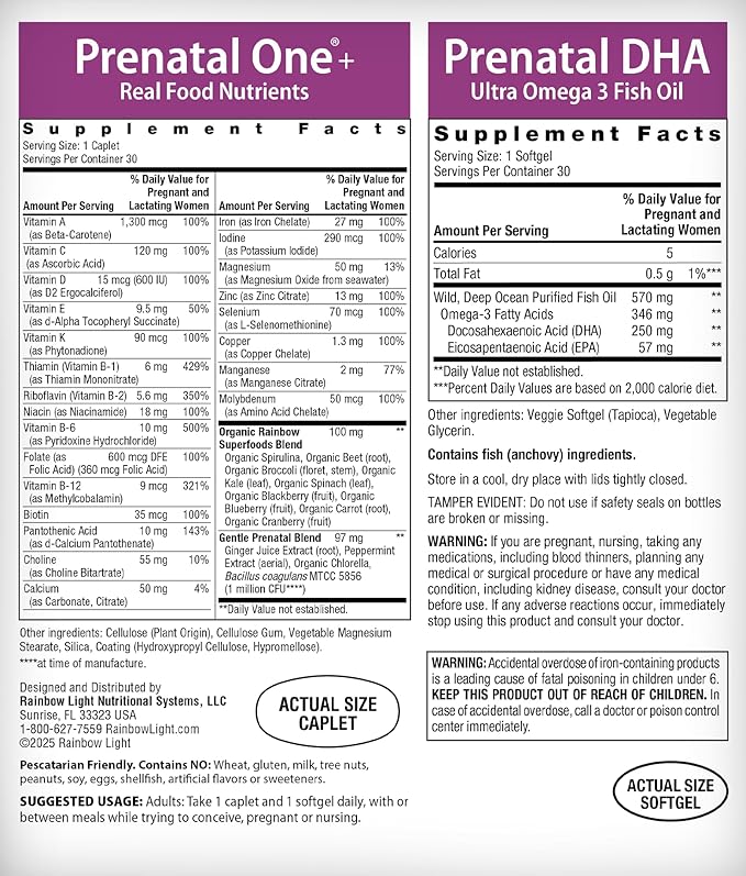 Rainbow Light Prenatal DHA Vitamins for Women | 30 Caplets &amp 30 Softgels | Omega-3 Fish Oil (DHA &amp EPA) | Support for Mom &amp Baby