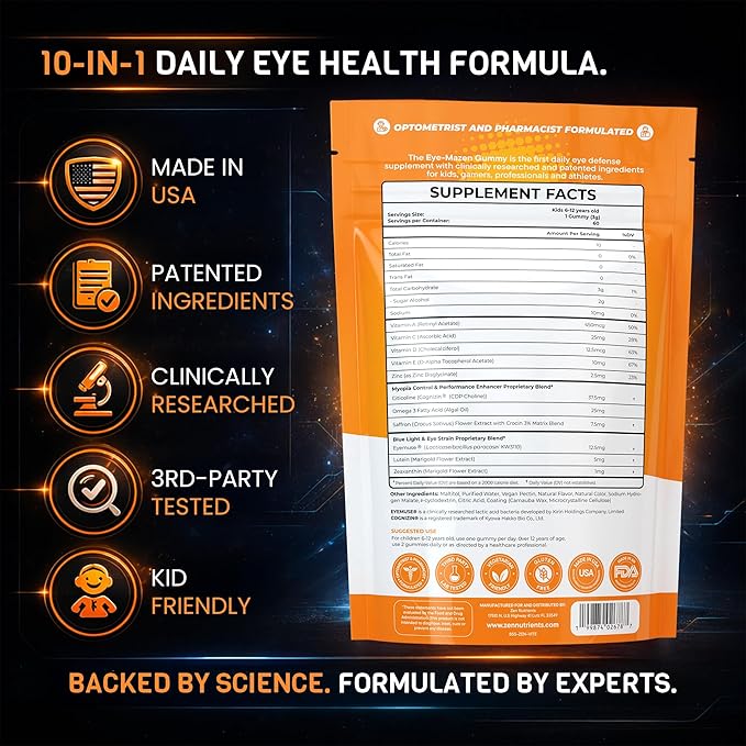 The Eye-Mazen Kids Gummy Eye Vitamins for Vision and Eye Health - Lutein and Zeaxanthin Supplements for Eyes with Omega 3 &amp Vitamin A - Eye Supplements for Kids