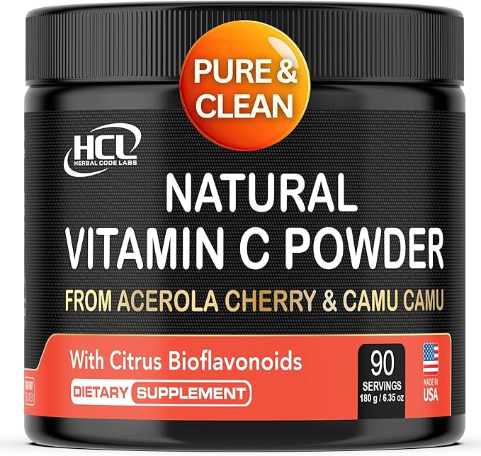 Natural Vitamin C from Acerola Cherry &amp Camu Camu Powder - High Absorption with Citrus Bioflavonoids - Immune System &amp Collagen Booster - Anti Aging Skin Vitamins Made in USA 90 servings