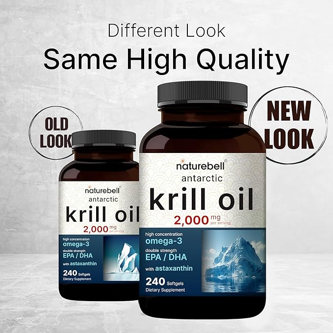 NatureBell Antarctic Krill Oil 2000mg Supplement 240 Softgels 3X Strength Natural Source of Omega-3s EPA 240mg + DHA 160mg + Astaxanthin 800mcg – No Fishy Aftertaste – Mercury Free &amp Non-GMO