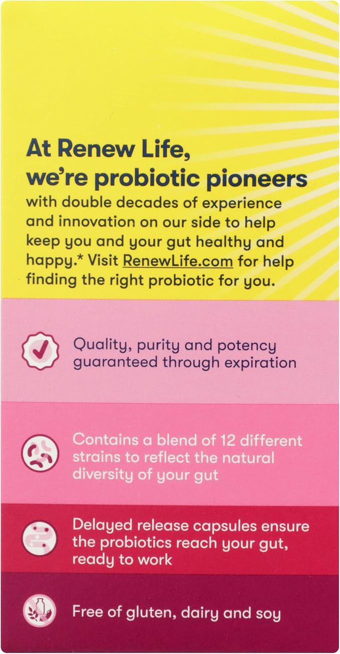 Renew Life Women's Probiotic Capsules Supports pH Balance for Women Vaginal Urinary Digestive and Immune Health L. Rhamnosus GG Dairy Soy and Gluten-Free 90 Billion CFU - 60 Ct
