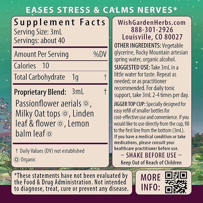 WishGarden Herbs Stress Release for Pregnancy - Natural Herbal Stress Relief Supplement with Lemon Balm &amp Chamomile Adrenal Support for Pregnancy and Postpartum Promotes Relaxation and Calm 4oz
