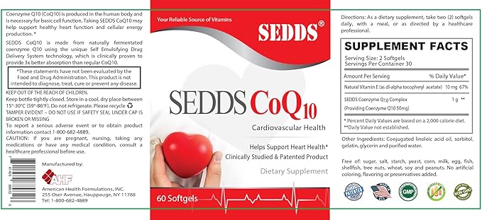 SEDDS® CoQ10 Ubiquinol Cardiovascular Health Supplement Daily Vitamin for Heart Health and Energy (60 Count) Highly Absorption Liquid Water-Soluble Softgel for High Blood Pressure and Cholesterol