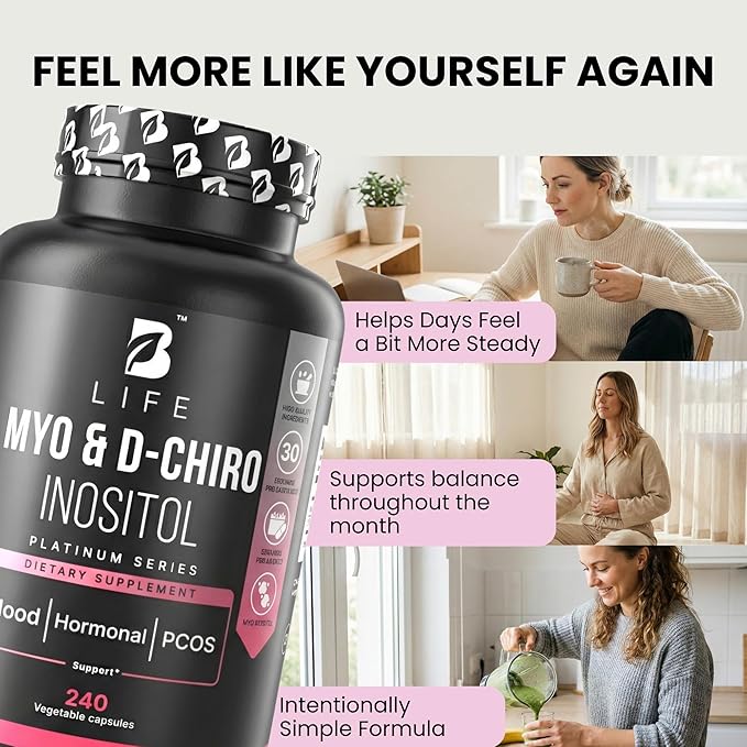 Myo-Inositol &amp D-Chiro Inositol 40:1 for Women | I Inositol Supplement for Women | Hormone Balance Fertility &amp Cycle | Vitamin B8 Insulin &amp Flo Ovarian Support | 240 Caps