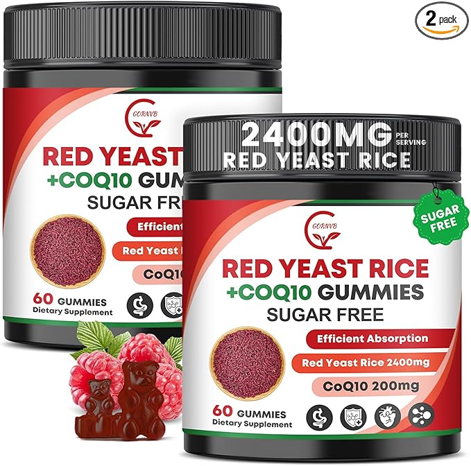 Red Yeast Rice with Coq10 Gummies Red Yeast Rice 2400 mg with CoQ10 200 mg for Cholesterol Support Heart Health Supplement Sugar Free Non-GMO Vegan – 120 Counts