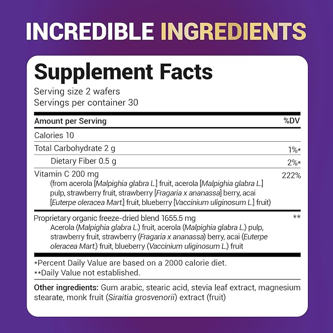 Dr. Berg Chewable Vitamin C Complex - Made with Organic Non-GMO Berries - 60 Delicious Wafers